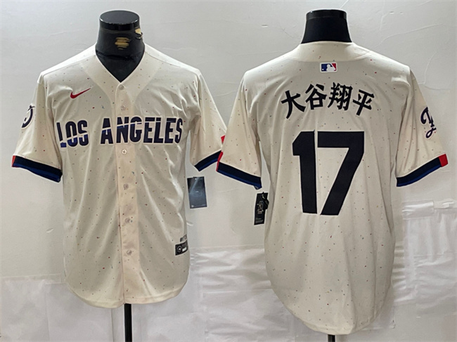 Men's Los Angeles Dodgers #17 大谷翔平 Cream Stitched Baseball Jersey